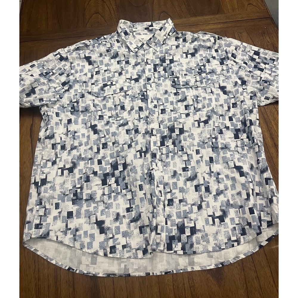 Steve's Jeans Mens 4X Short Sleeve Button Down Shirt Blue Geometric Pixel Print